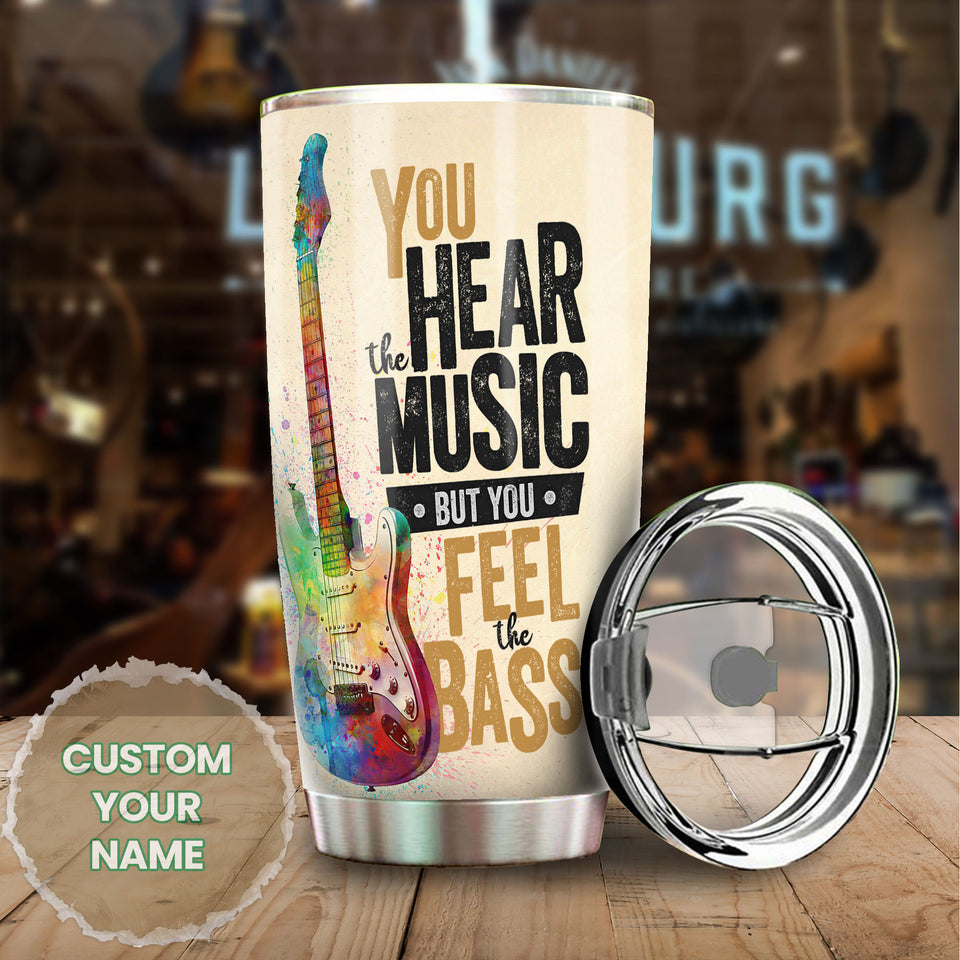 Camellia Personalized 3D Guitar You Hear The Music But You Feel The Bass Stainless Steel Tumbler - Customized Double-Walled Insulation Travel Thermal Cup With Lid Gift For Guitarist