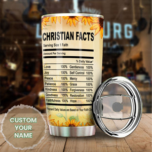 Camellia Personalized Christian Facts Stainless Steel Tumbler - Customized Double-Walled Insulation Travel Thermal Cup With Lid Gift For Christian Black Queen
