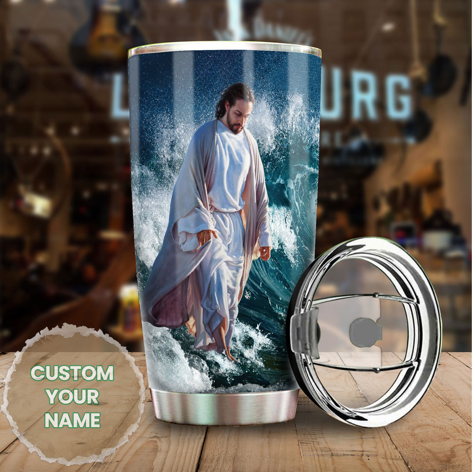 Camellia Personalized Be Strong Brave Fearless Christ Walking On Water  Stainless Steel Tumbler-Double-Walled Insulation Travel Cup With Lid