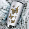 Camellia Personalized Butterfly Jewelry Metal Style Yellow Stainless Steel Tumbler - Double-Walled Insulation Vacumm Flask - For Thanksgiving, Memorial Day, Christians, Christmas Gift