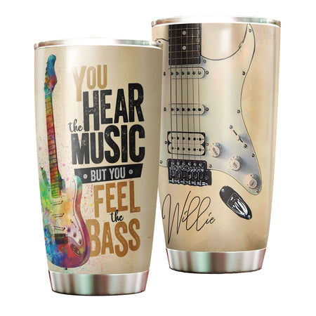 Camellia Personalized 3D Guitar You Hear The Music But You Feel The Bass Stainless Steel Tumbler - Customized Double-Walled Insulation Travel Thermal Cup With Lid Gift For Guitarist