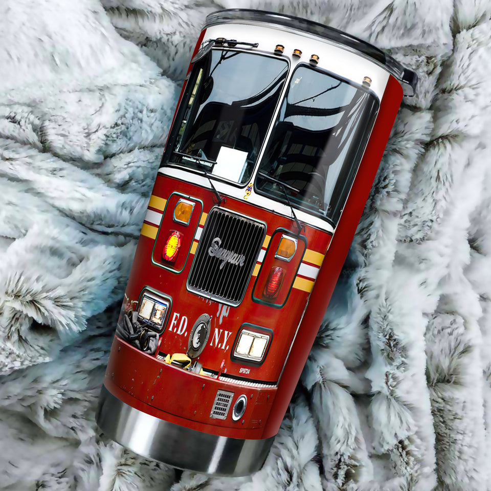 Camellia Personalized Fire Truck Head Stainless Steel Tumbler- Double-Walled Insulation Gift For Truck Driver
