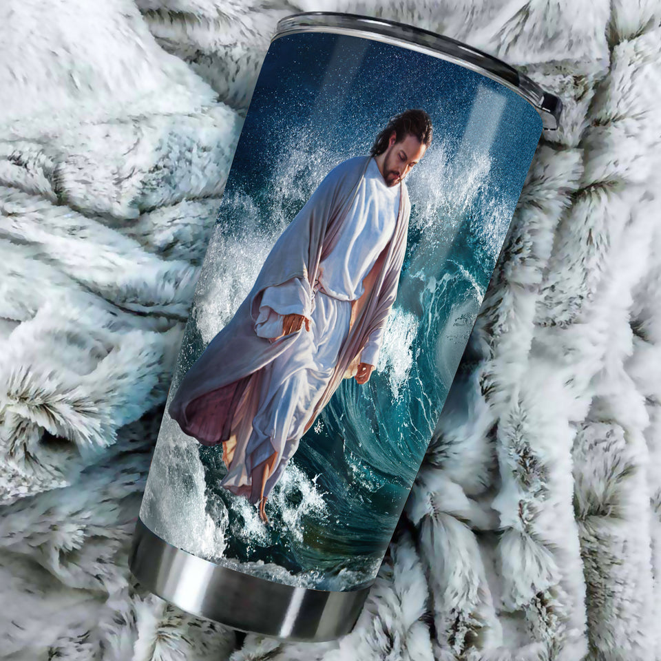 Camellia Personalized Be Strong Brave Fearless Christ Walking On Water  Stainless Steel Tumbler-Double-Walled Insulation Travel Cup With Lid
