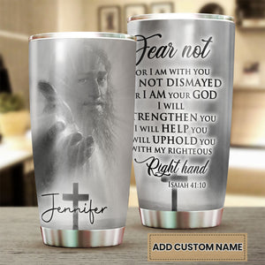 Camellia Personalized Faith Jesus Right Hand Steel Tumbler- Wall Insulated Cup With Lid Travel Mug 02