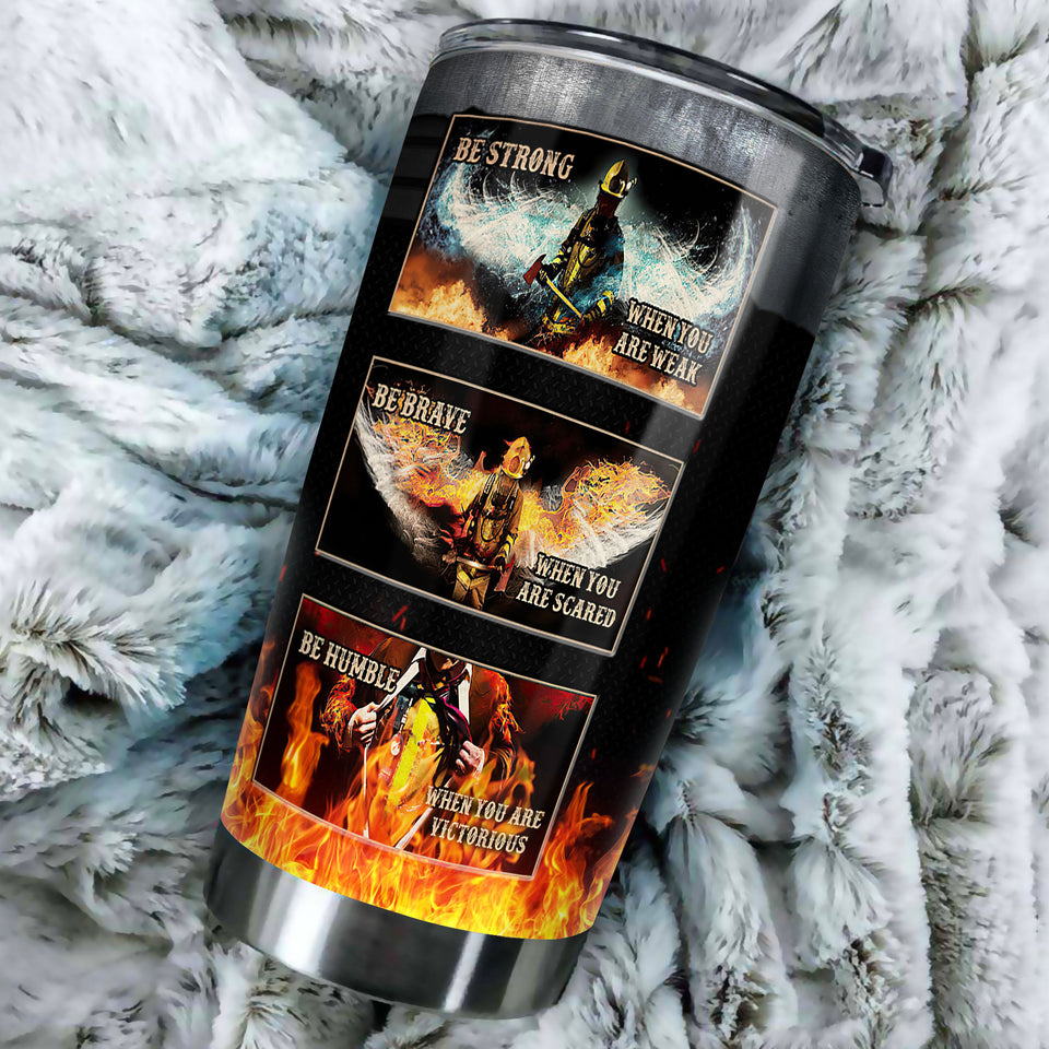 Camellia Personalized Firefighter Be Bave Strong Humble Stainless Steel Tumbler-Double-Walled Insulation Gift For Firefighter
