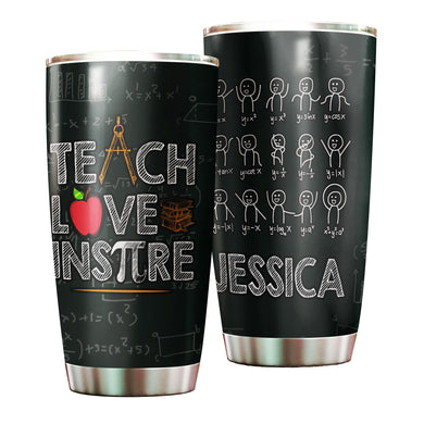 Camellia Personalized Teach Love Inspire Stainless Steel Tumbler-Sweat-Proof Double Wall Cup With Lid Gift For Math Teacher
