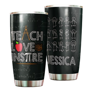 Camellia Personalized Teach Love Inspire Stainless Steel Tumbler-Sweat-Proof Double Wall Cup With Lid Gift For Math Teacher