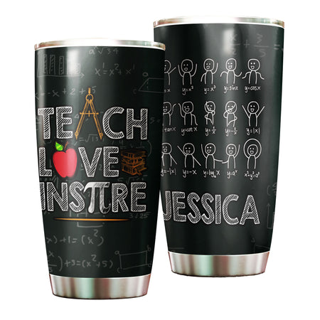 Camellia Personalized Teach Love Inspire Stainless Steel Tumbler-Sweat-Proof Double Wall Cup With Lid Gift For Math Teacher