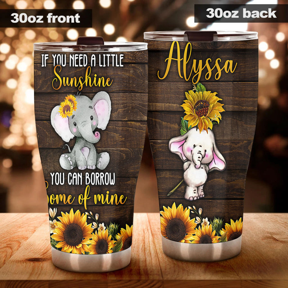 Camellia Personalized Baby Elephant If You Need A Littele Of Sunshine Stainless Steel Tumbler-Thermal Flask Travel Therma Cup With Lid