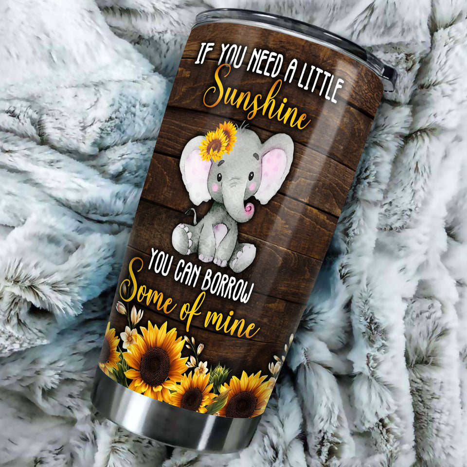 Camellia Personalized Baby Elephant If You Need A Littele Of Sunshine Stainless Steel Tumbler-Thermal Flask Travel Therma Cup With Lid