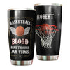 Camellia Persionalized 3D Basketball Blood Runs Through My Veins Stainless Steel Tumbler - Customized Double - Walled Insulation Travel Thermal Cup With Lid Gift For Basketball Player
