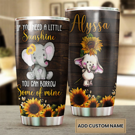 Camellia Personalized Baby Elephant If You Need A Littele Of Sunshine Stainless Steel Tumbler-Thermal Flask Travel Therma Cup With Lid