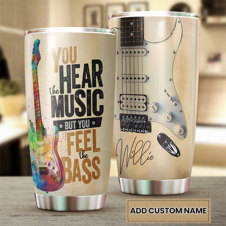 Camellia Personalized 3D Guitar You Hear The Music But You Feel The Bass Stainless Steel Tumbler - Customized Double-Walled Insulation Travel Thermal Cup With Lid Gift For Guitarist