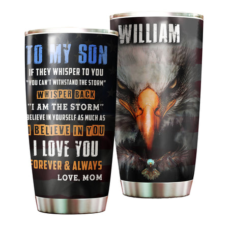 Camellia Personalized 3D Eagle To My Son I Love You Forever And Always Stainless Steel Tumbler - Customized Double-Walled Insulation Travel Thermal Cup With Lid