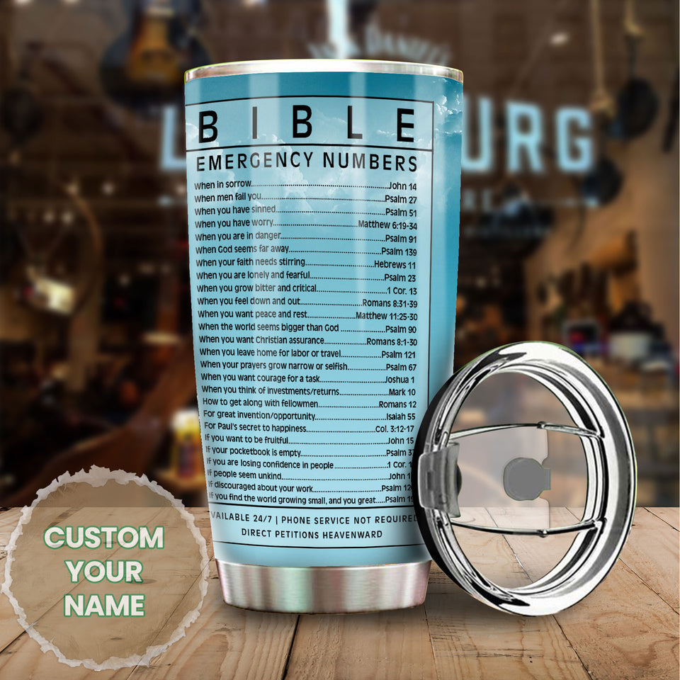 Camellia Personalized Sunflower Bible Emergency Numbers Stainless Steel Tumbler - Customized Double-Walled Insulation Travel Thermal Cup With Lid