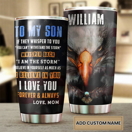 Camellia Personalized 3D Eagle To My Son I Love You Forever And Always Stainless Steel Tumbler - Customized Double-Walled Insulation Travel Thermal Cup With Lid