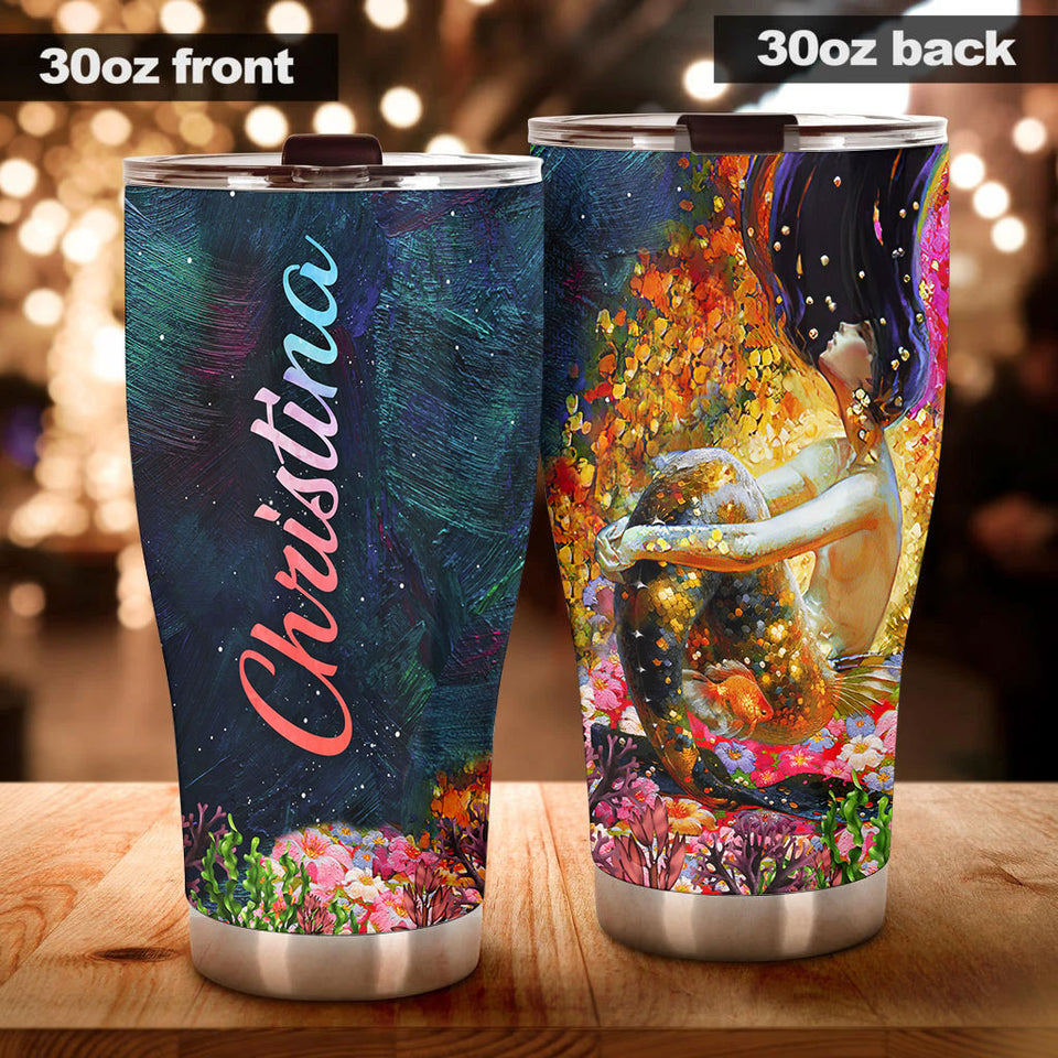 Camellia Persionalized Mermaid Coral  Stainless Steel Tumbler - Customized Double - Walled Insulation Travel Thermal Cup With Lid
