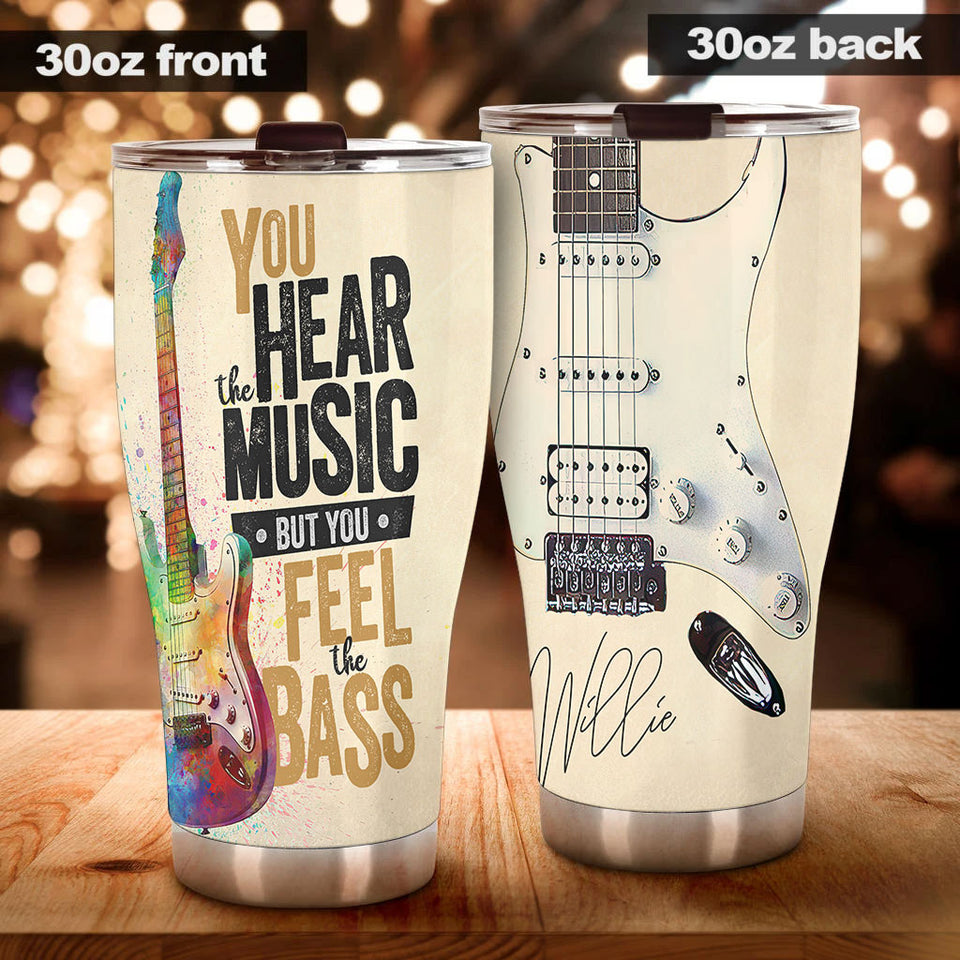 Camellia Personalized 3D Guitar You Hear The Music But You Feel The Bass Stainless Steel Tumbler - Customized Double-Walled Insulation Travel Thermal Cup With Lid Gift For Guitarist