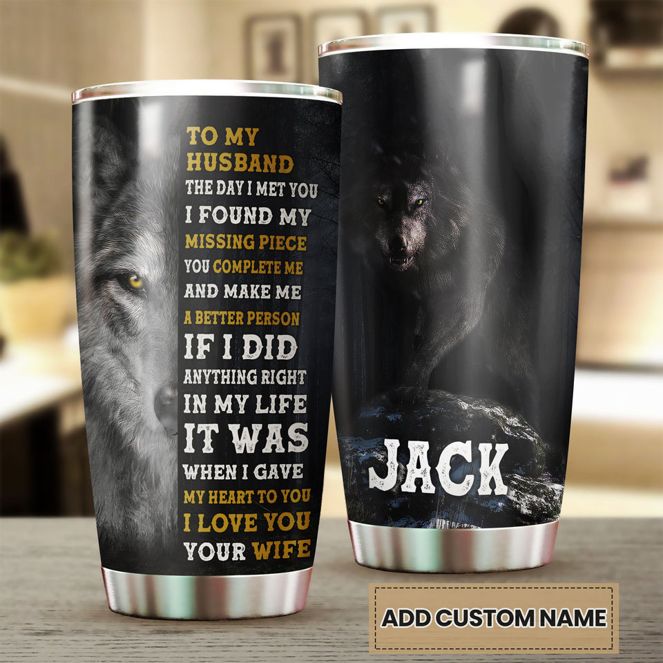Camellia Persionalized 3D Wolf To My Husband I Love You Your Wife Stainless Steel Tumbler - Customized Double - Walled Insulation Travel Thermal Cup With Lid Gift For Husband