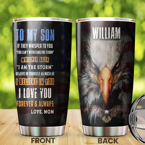 Camellia Personalized 3D Eagle To My Son I Love You Forever And Always Stainless Steel Tumbler - Customized Double-Walled Insulation Travel Thermal Cup With Lid