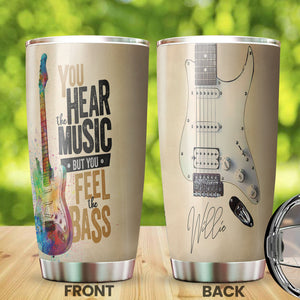 Camellia Personalized 3D Guitar You Hear The Music But You Feel The Bass Stainless Steel Tumbler - Customized Double-Walled Insulation Travel Thermal Cup With Lid Gift For Guitarist