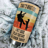 Camellia Personalized 3D Vintage Man Pets Dogs Play Guitar And Know Things Stainless Steel Tumbler - Customized Double-Walled Insulation Thermal Cup With Lid Gift For Guitarist