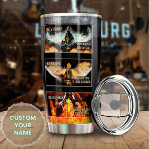 Camellia Personalized Firefighter Be Bave Strong Humble Stainless Steel Tumbler-Double-Walled Insulation Gift For Firefighter