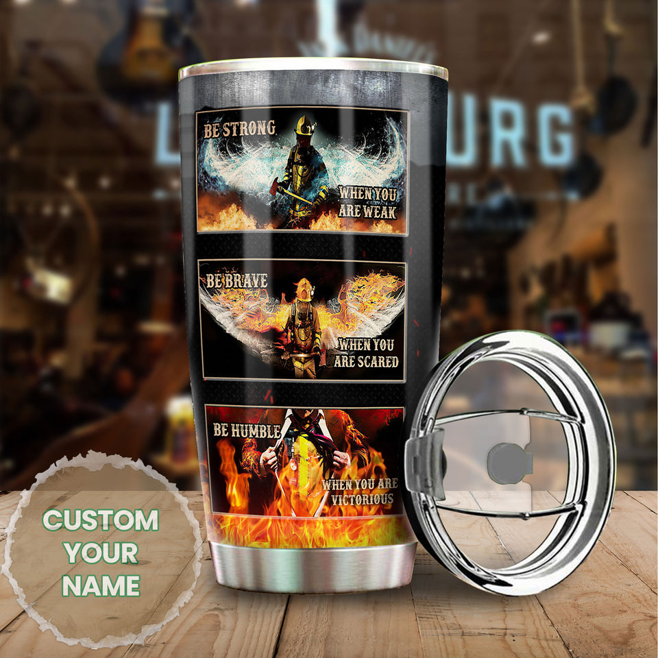 Camellia Personalized Firefighter Be Bave Strong Humble Stainless Steel Tumbler-Double-Walled Insulation Gift For Firefighter