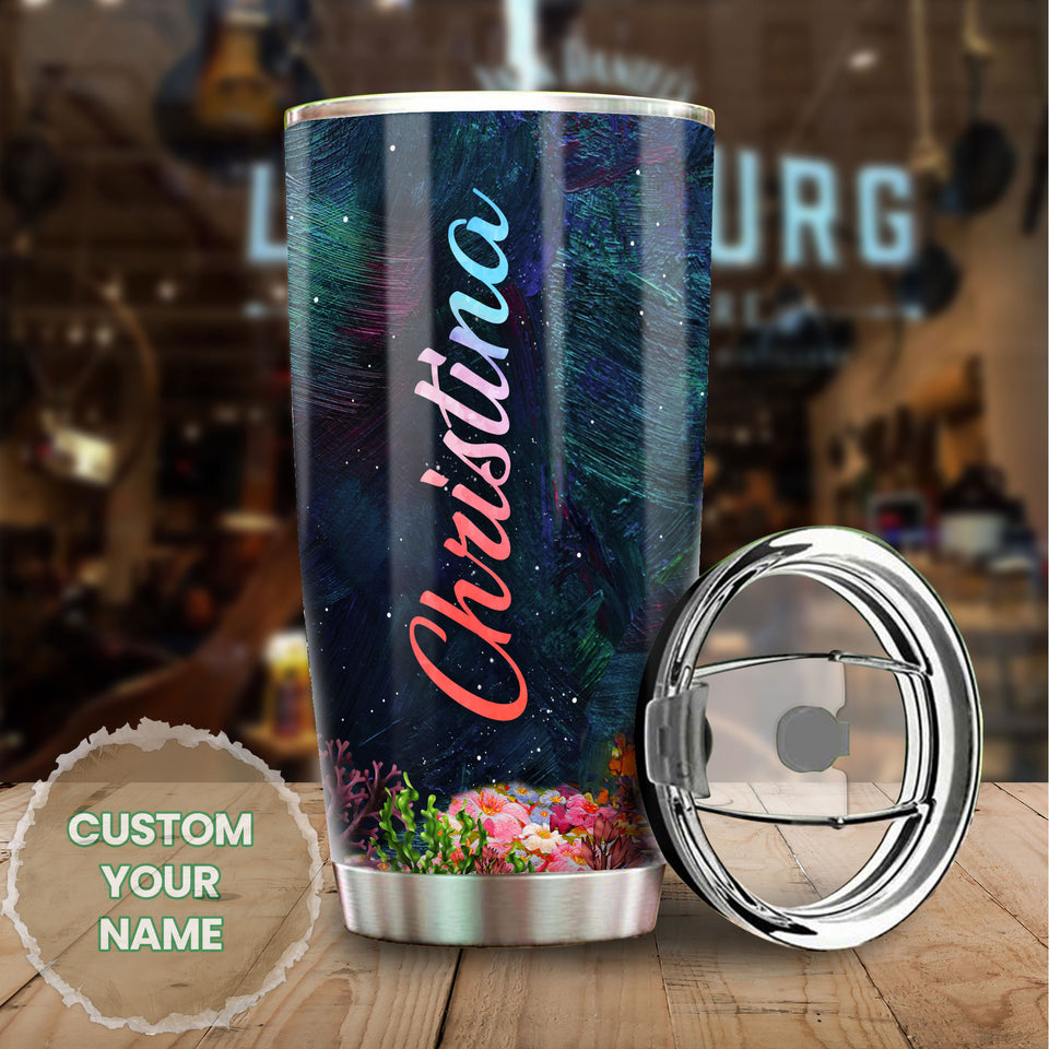 Camellia Persionalized Mermaid Coral  Stainless Steel Tumbler - Customized Double - Walled Insulation Travel Thermal Cup With Lid