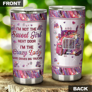 Camellia Personalized I'm Crazy Lady Drives Big Trucks Stainless Steel Tumbler-Double-Walled Insulation Travel Cup With Lid Gift For Lady