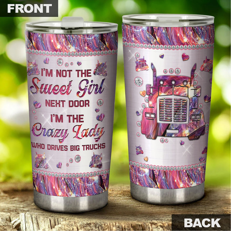Camellia Personalized I'm Crazy Lady Drives Big Trucks Stainless Steel Tumbler-Double-Walled Insulation Travel Cup With Lid Gift For Lady