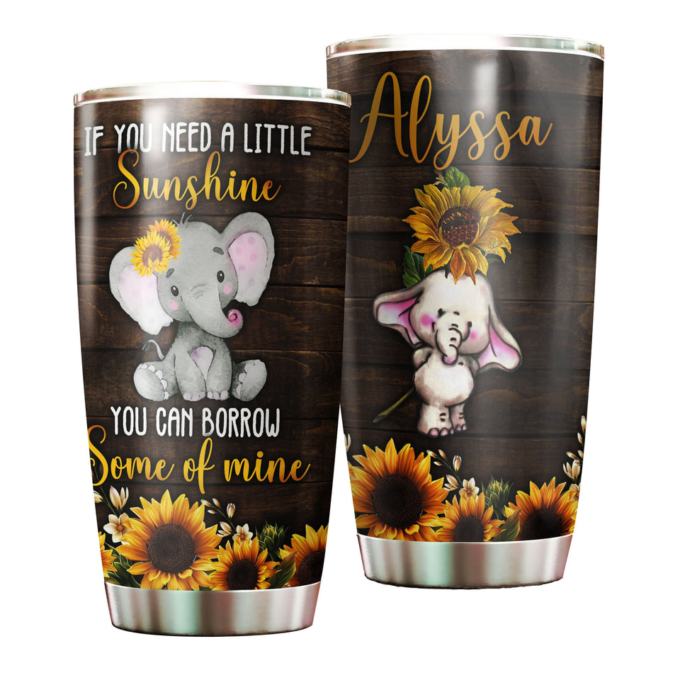 Camellia Personalized Baby Elephant If You Need A Littele Of Sunshine Stainless Steel Tumbler-Thermal Flask Travel Therma Cup With Lid