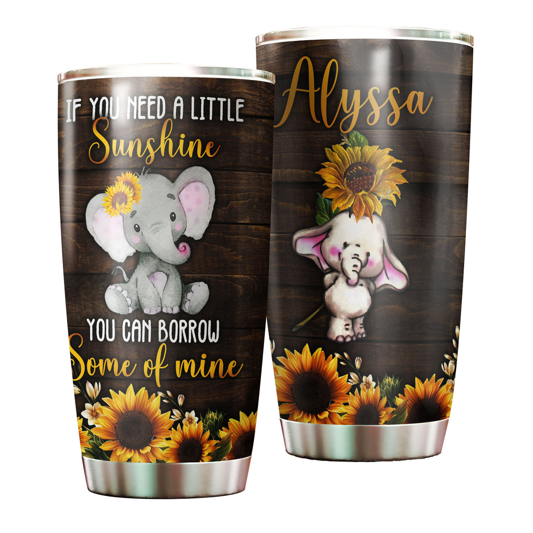 Camellia Personalized Baby Elephant If You Need A Littele Of Sunshine Stainless Steel Tumbler-Thermal Flask Travel Therma Cup With Lid