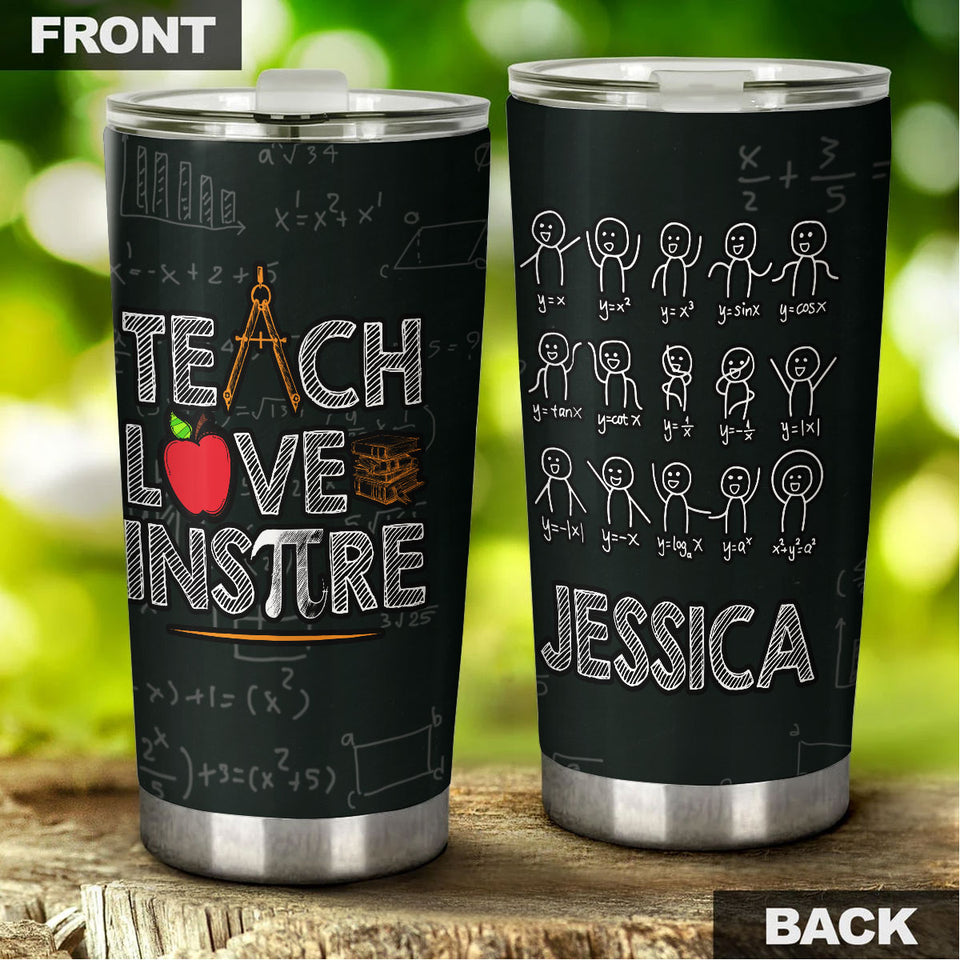 Camellia Personalized Teach Love Inspire Stainless Steel Tumbler-Sweat-Proof Double Wall Cup With Lid Gift For Math Teacher