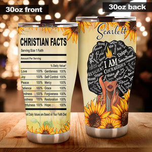 Camellia Personalized Christian Facts Stainless Steel Tumbler - Customized Double-Walled Insulation Travel Thermal Cup With Lid Gift For Christian Black Queen