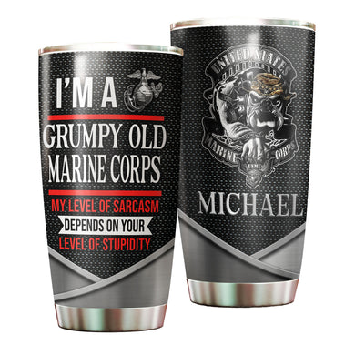Camellia Personalized 3D Im A Grumpy Old Marine Corps Stainless Steel Tumbler - Customized Double-Walled Insulation Travel Thermal Cup With Lid