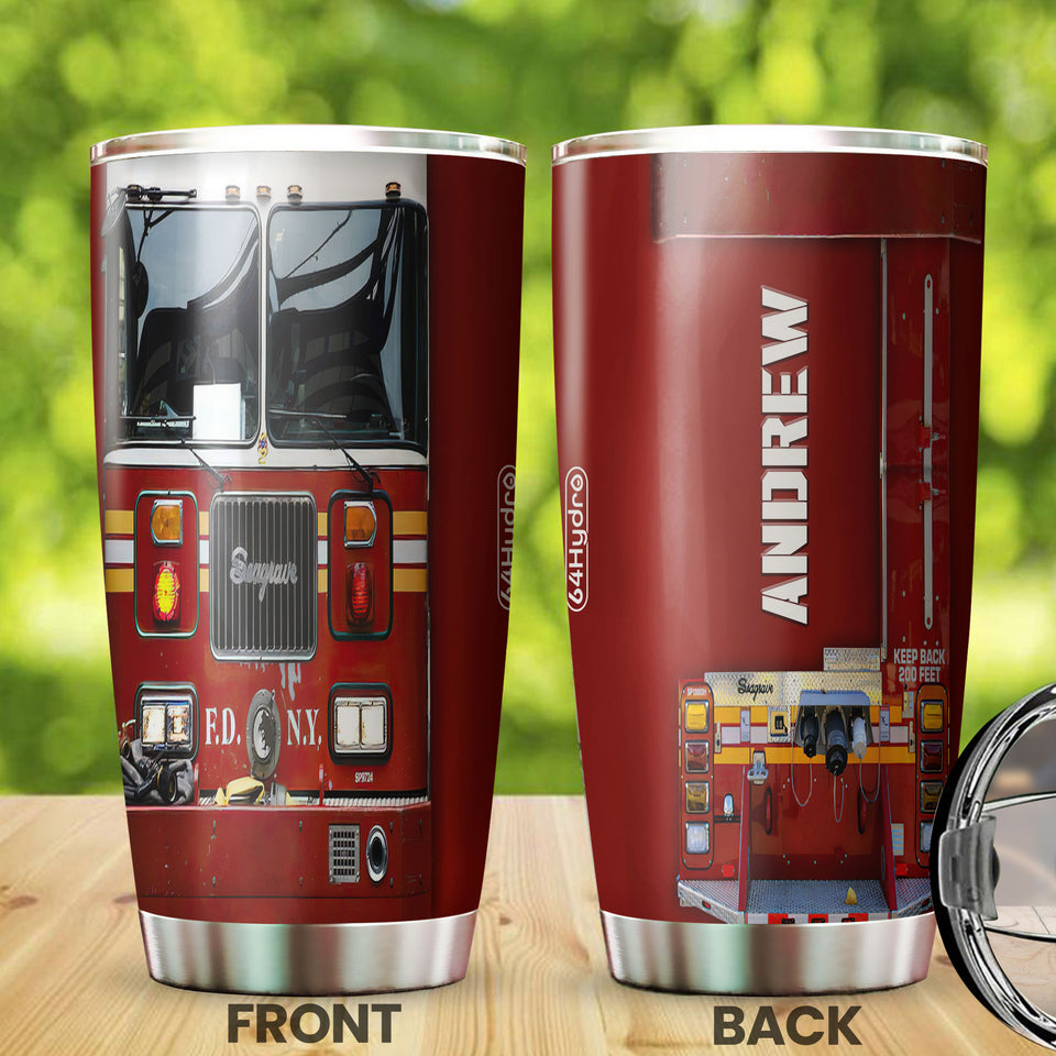 Camellia Personalized Fire Truck Head Stainless Steel Tumbler- Double-Walled Insulation Gift For Truck Driver