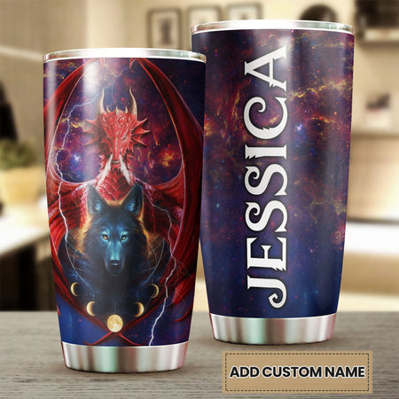 Camellia Persionalized 3D Dragon Wolf Stainless Steel Tumbler - Customized Double - Walled Insulation Travel Thermal Cup With Lid