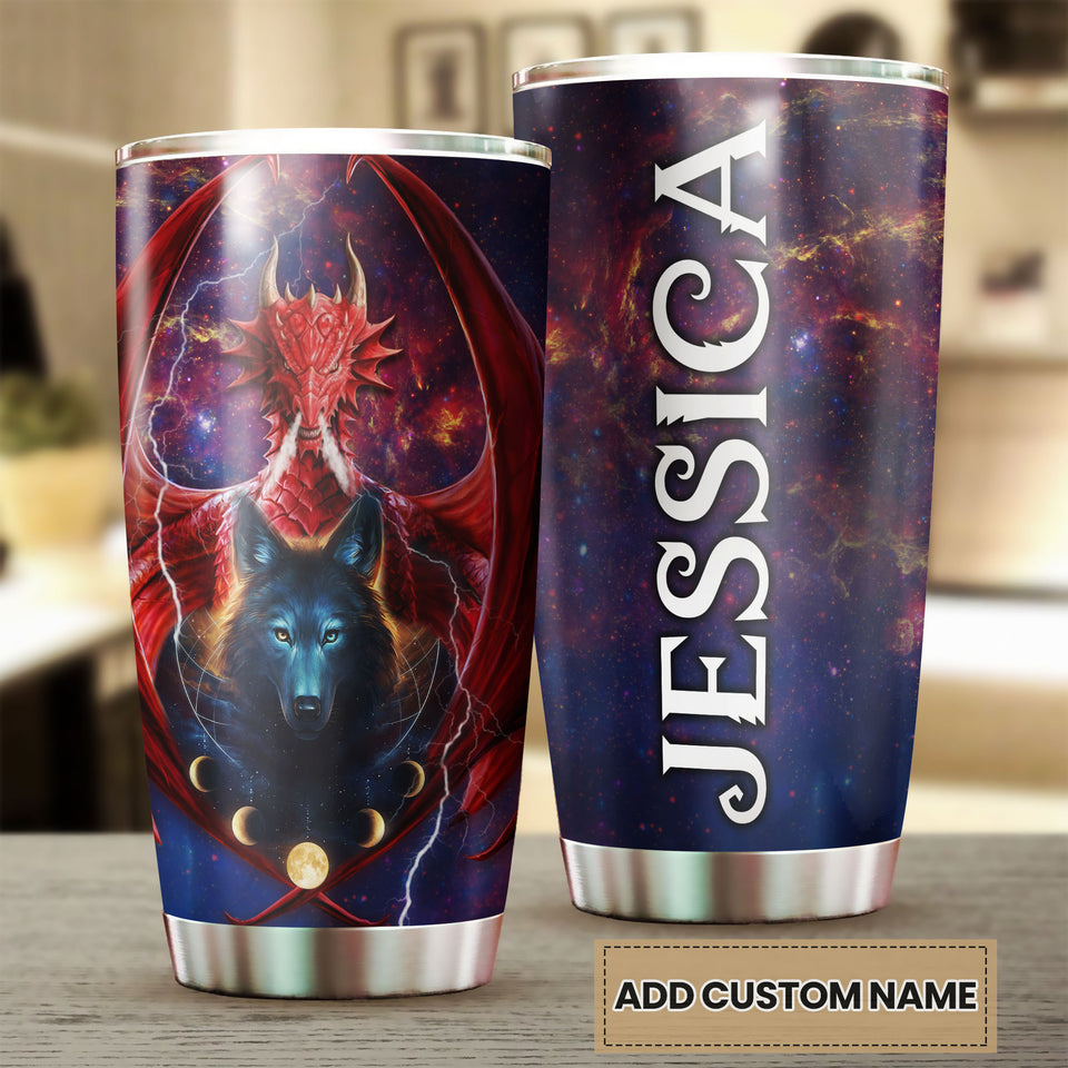 Camellia Persionalized 3D Dragon Wolf Stainless Steel Tumbler - Customized Double - Walled Insulation Travel Thermal Cup With Lid