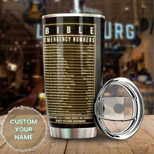 Camellia Personalized  Bible Emergency Numbers Stainless Steel Tumbler - Customized Double-Walled Insulation Travel Thermal Cup With Lid Gift For Christian