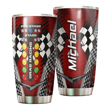 Camellia Personalized Drag Racing Stainless Steel Tumbler - Customized Double-Walled Insulation Travel Thermal Cup With Lid Gift For Racer