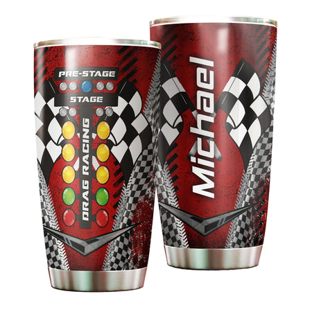 Camellia Personalized Drag Racing Stainless Steel Tumbler - Customized Double-Walled Insulation Travel Thermal Cup With Lid Gift For Racer