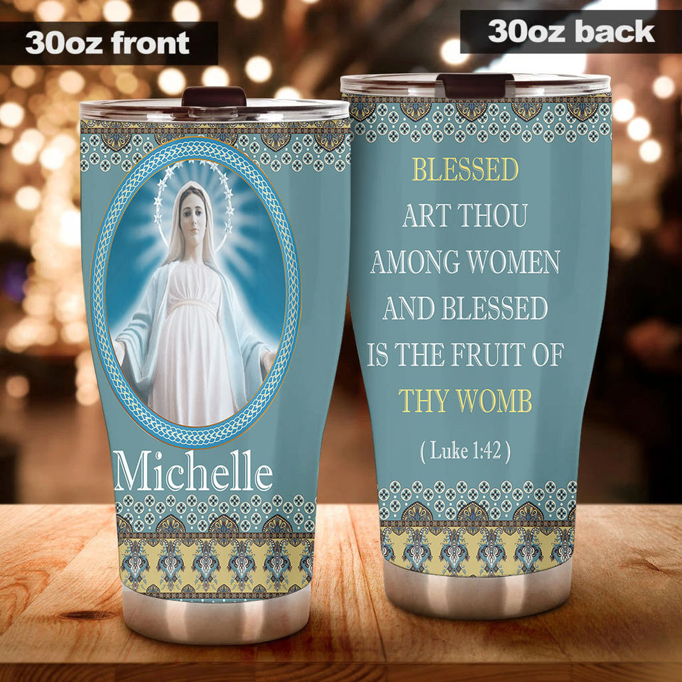 Camellia Personalized Blessed Mother Stainless Steel Tumbler- Wall Insulated Cup With Lid Travel Mug