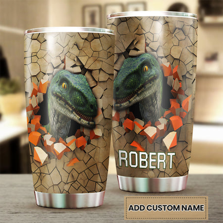 Camellia Personalized 3D Dinosaur Stainless Steel Tumbler - Customized Double-Walled Insulation Travel Thermal Cup With Lid Gift For Dinosaur Lover