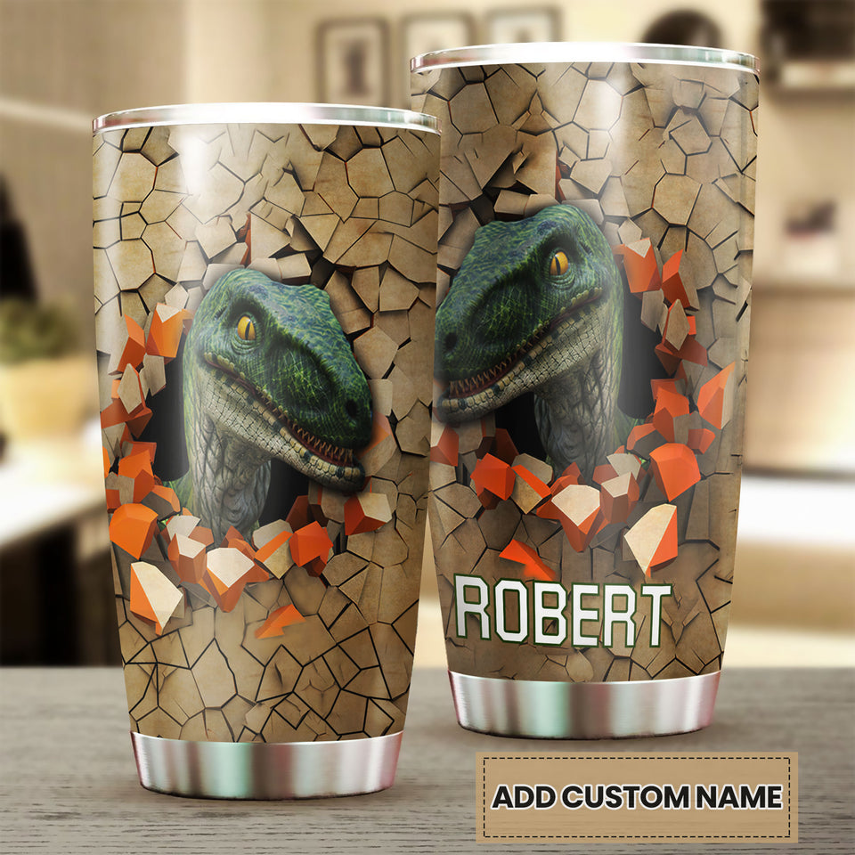 Camellia Personalized 3D Dinosaur Stainless Steel Tumbler - Customized Double-Walled Insulation Travel Thermal Cup With Lid Gift For Dinosaur Lover