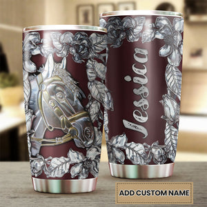 Camellia Personalized Horse Silver Style Stainless Steel Tumbler - Double-Walled Insulation Vacumm Flask - Gift For Horse Lovers, Cowgirls, Cowboys, Perfect Christmas, Thanksgiving Gift