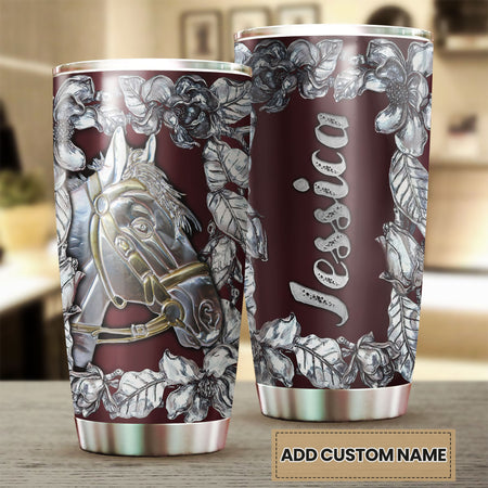 Camellia Personalized Horse Silver Style Stainless Steel Tumbler - Double-Walled Insulation Vacumm Flask - Gift For Horse Lovers, Cowgirls, Cowboys, Perfect Christmas, Thanksgiving Gift