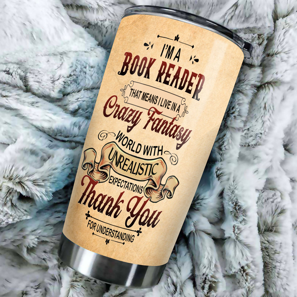 Camellia Personalized I'm A Book Reader Stainless Steel Tumbler - Double-Walled Insulation Vacumm Flask - Gift For Book Lovers, Nerd, International Book Day