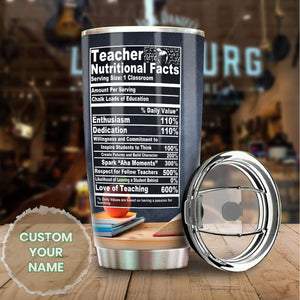 Camellia Persionalized 3D Colorful Pencil Teacher Nutritional Facts Stainless Steel Tumbler - Customized Double - Walled Insulation Travel Thermal Cup With Lid Gift For Teacher