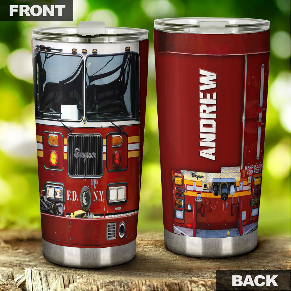 Camellia Personalized Fire Truck Head Stainless Steel Tumbler- Double-Walled Insulation Gift For Truck Driver